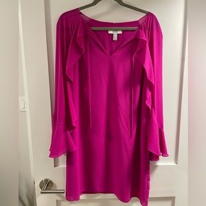 Badgley Mischka Belle Magenta Pink Ruffle Cocktail Dress